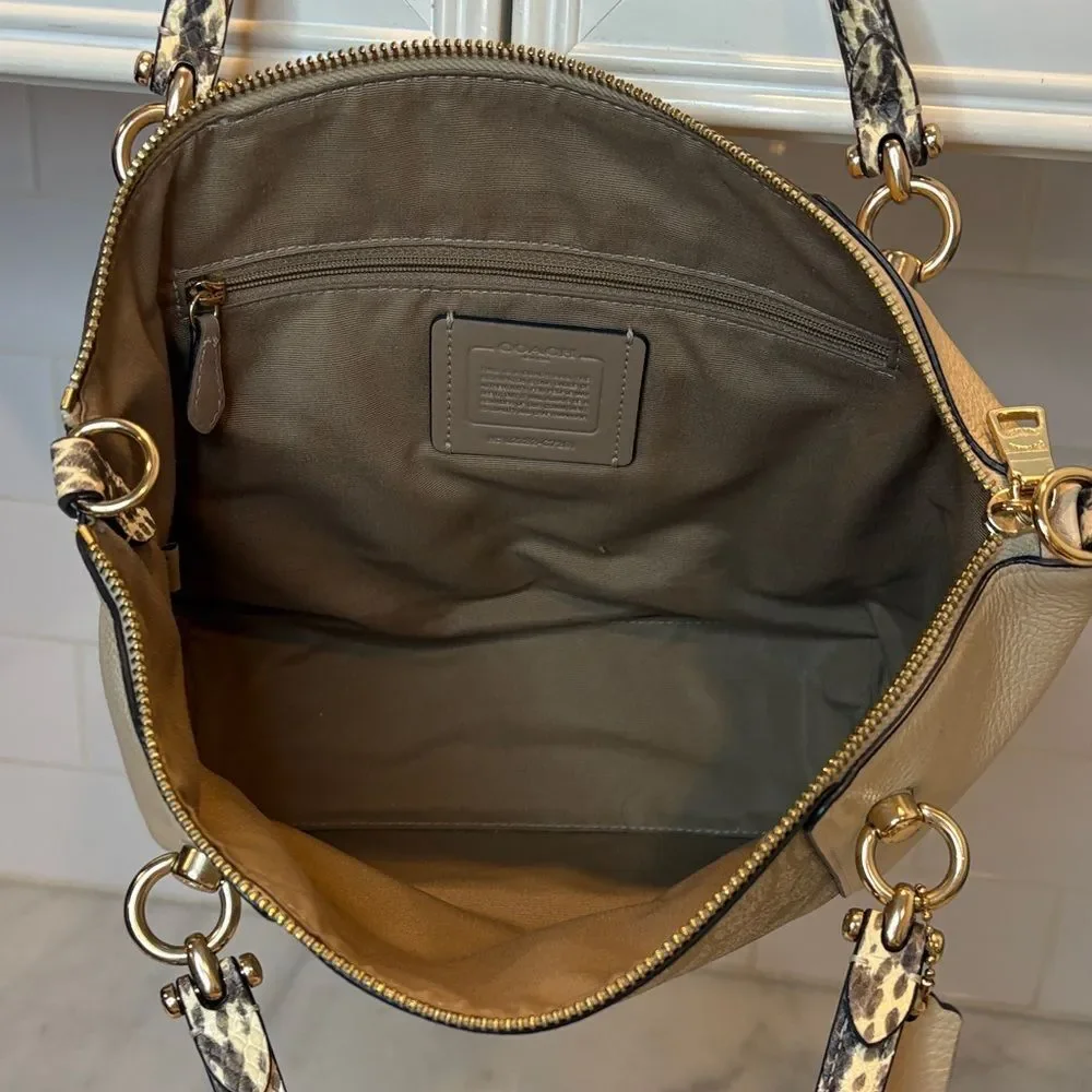 Coach Purse Handbag Kacey Signature Logo Snakeskin Color Block Satchel Bag